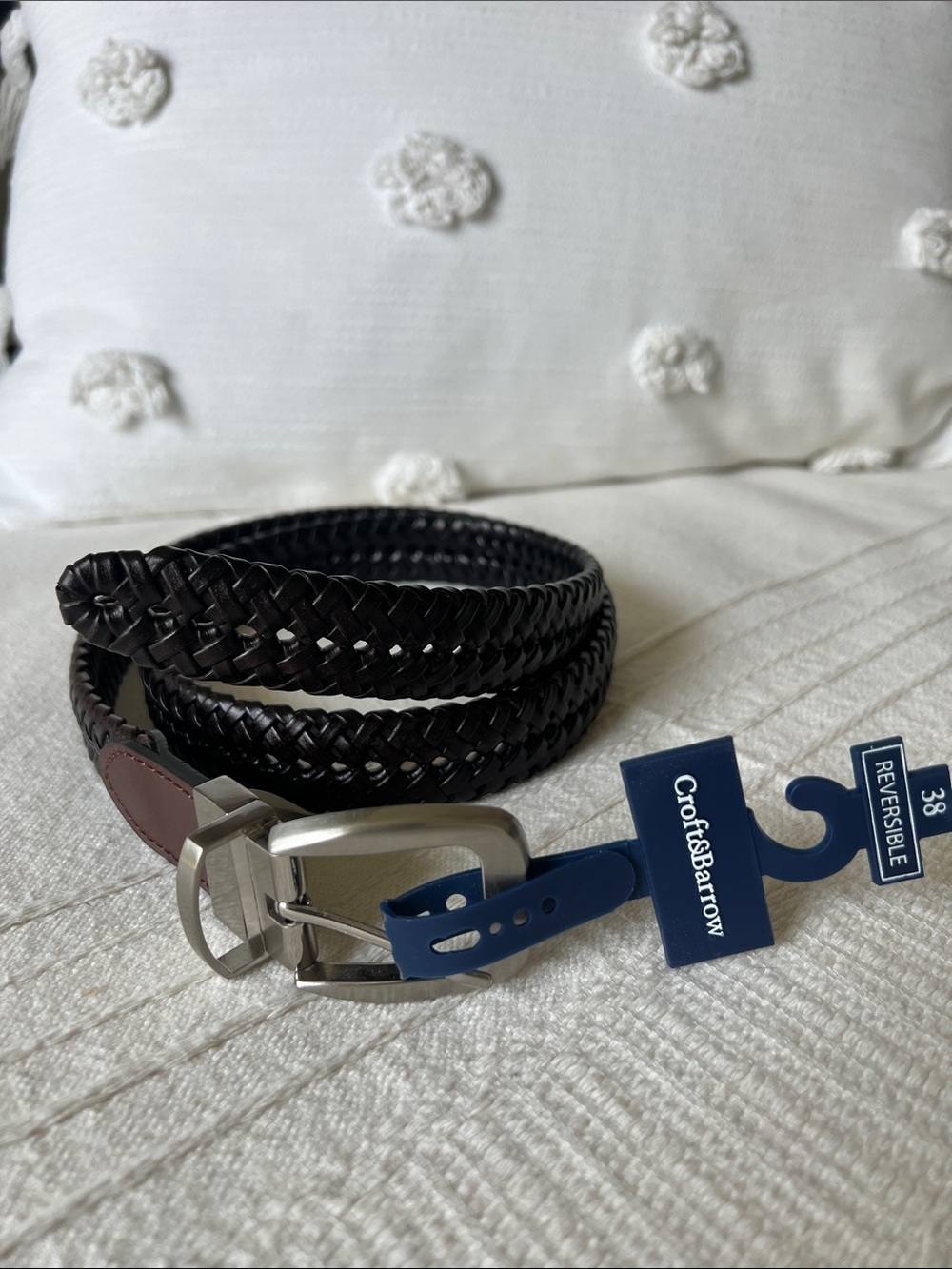 croft & barrow Men's Black Braided Belt with Silver Buckle, reversible
